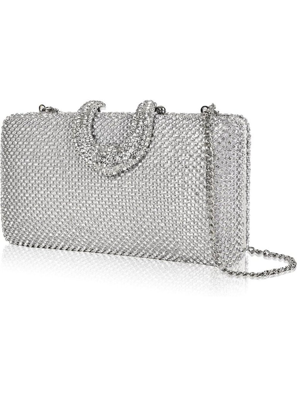 Women's Silver Sparkly Rhinestone Crystal Clutch Purse For Elegant Evening Bag